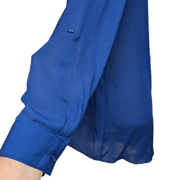 Anne French Navy Blue Front Overlap Blouse Top Tunic Round Split Neck Size M - Picture 5 of 8